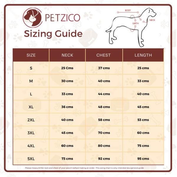 PetZico Dog Tshirts - Sizing Guide