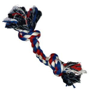 Cotton Rope Toy for Dogs by PetZico - Blue-White-Red-Two-Knot-Rope