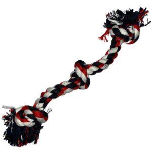 Cotton Rope Toy for Dogs by PetZico - Red-White-Black-Three-Knot-Rope